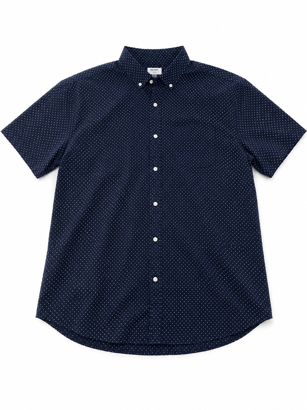 Old Navy Navy Short-Sleeve Button-Down with White Micro Dot